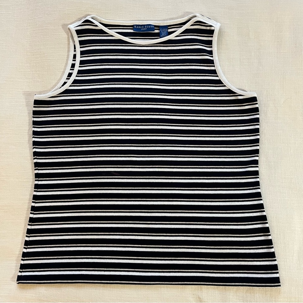 Karen Scott Navy and White Striped Top